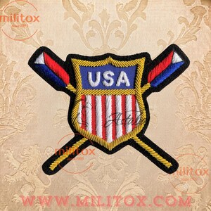 Insignia de chaqueta vintage de remo bordada a mano con hilo metálico / Escudo de la Familia Real, parche para coser