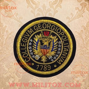 Insignia de chaqueta de la Universidad de Georgetown bordada a mano con hilo metálico / Escudo universitario vintage, parche para coser