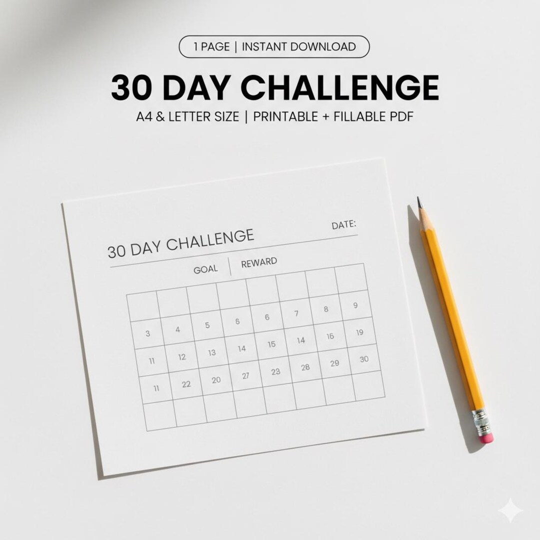 30 Day Challenge Tracker, Goal Setting PDF, Minimalist Progress Log ...