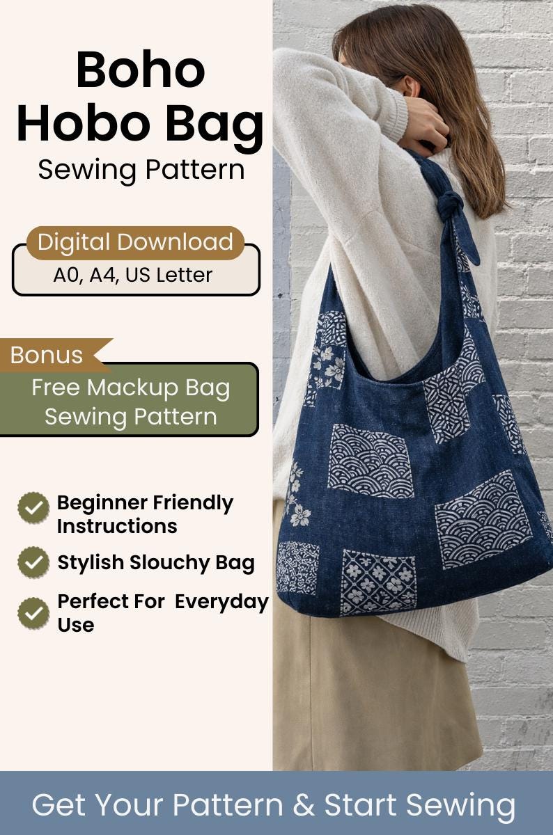 Hobo Bag Sewing Pattern PDF | Slouchy Bag Pattern | Japanese Knot Bag ...
