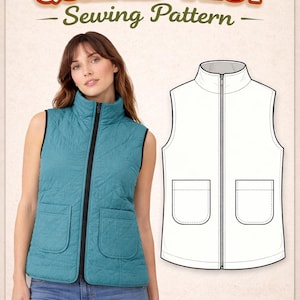 Frauen Steppweste Muster XS bis 3XL | Ärmellose Weste | Quilt Weste Schnittmuster | Baumwoll Top Muster