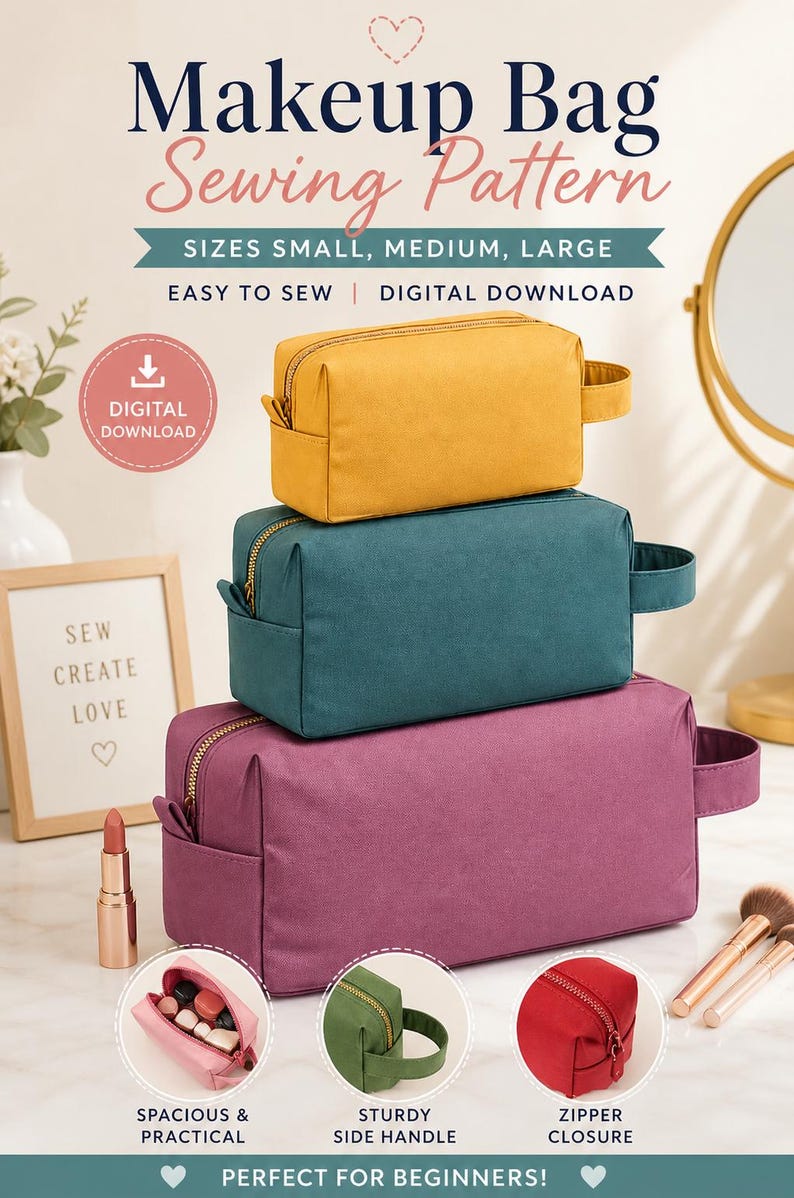 Makeup Bag Sewing Pattern PDF | Quilted Zipper Pouch Pattern ...