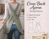 Cross Back Apron Sewing Pattern, Japanese Pinafore Apron, Artist & Kitchen Apron DIY, Pottery Apron, Plus Size Linen Apron Pattern For Women