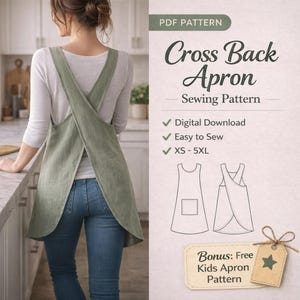 Schort naaipatroon Japanse overgooier, kunstenaar en keukenschort doe-het-zelf, aardewerk schort, plus size linnen schort patroon voor vrouwen