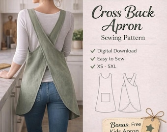 Schort naaipatroon Japanse overgooier, kunstenaar en keukenschort doe-het-zelf, aardewerk schort, plus size linnen schort patroon voor vrouwen