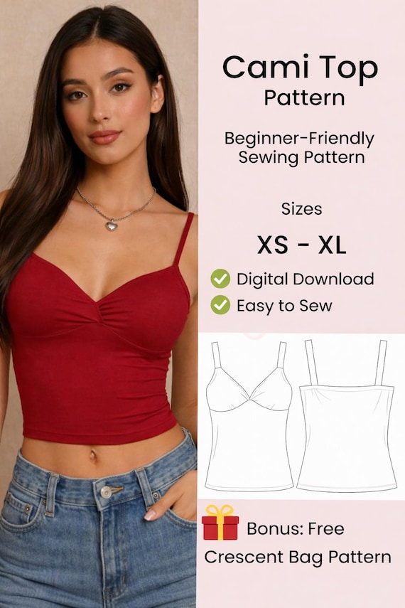 Cami Top Sewing Pattern | Tank Top & Linen Top Pattern | Y2K Pattern | Beginner Friendly DIY PDF