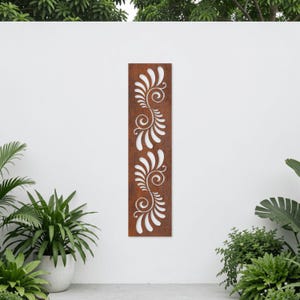 Metal Garden Screen - Seashell Scroll Design | Corten Steel Outdoor Wall Panel | Narrow Decorative Privacy Screen | Laser Cut Feature
