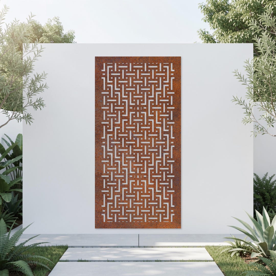 Outdoor Screen Pattern Metal Garden Screen - Woven Grid Pattern Design | Corten Steel Outdoor ...