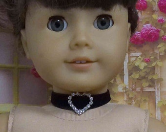 Velvet Ribbon Rhinestone heart Choker - Doll necklace for 18" Dolls-