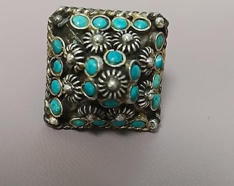 1970s Silver Turquoise Ring size 5-8