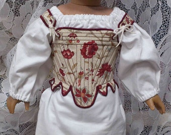 Historical 18th century White Shift and floral stays.  for 18 Inch dolls