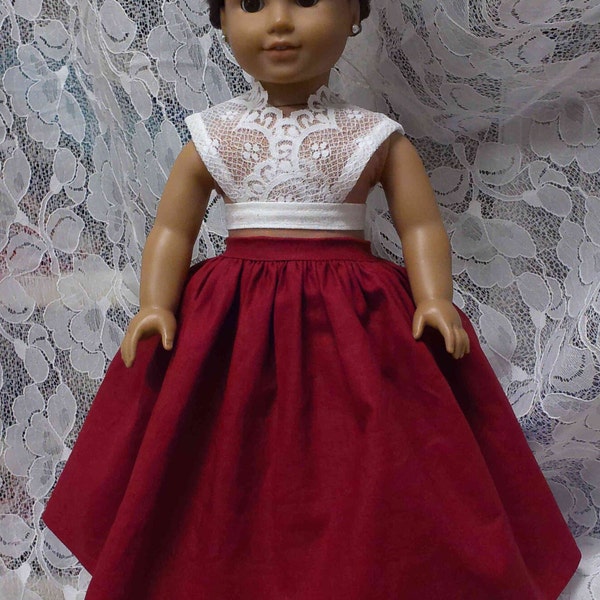 Red Wine Doll Skirt for 18"  Dolls- Very Full Linen Skirt suitable for many eras Made to fit 18" dolls