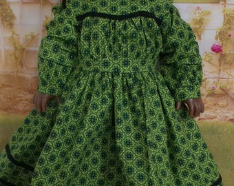 Green 1862 Civil War era Dress-  for 18 Inch dolls