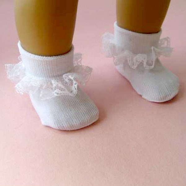 White lace top ankle socks-- for 18" Dolls--Made to fit 18" dolls