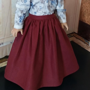 Wine Red Doll Skirt for 18&quot; Dolls- Very Full Linen Skirt suitable for many eras- Made to fit 18&quot; dolls