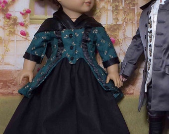 1770s Outlander Brianna Caraco Jacket - Skirt   outfit.  Fits 18 inch   girl Dolls and Pleasant Company Dolls