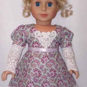 Sale--Regency Era-- Floral  Fan Dress  with lace gloves-- Made to fit 18&quot; Dolls