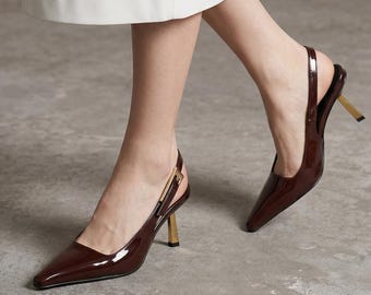 Elegantes tacones de punta afilada con tira trasera / Zapatos de salón con hebilla / Zapatos de fiesta