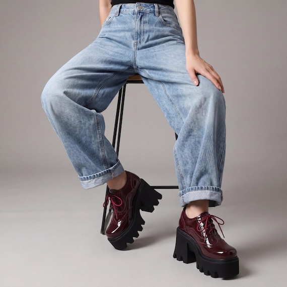 Patent Leather Platform Shoes | Chunky Block Heel Lace-Up Statement Footwear