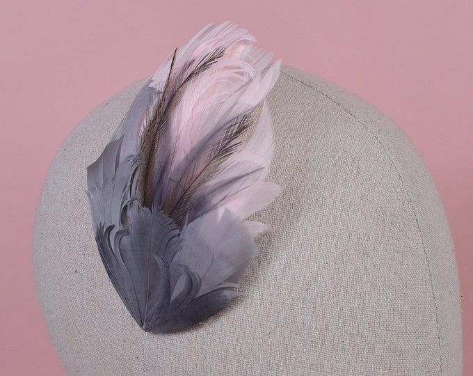 Feather Hair Clip in Silver Grey and Blush Pink