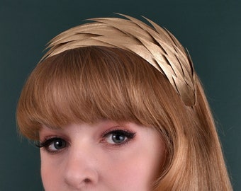 Metallic Gold Spiked Feather Bandeau Headband