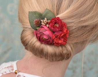 Flower Hair Clip in Red and Gold