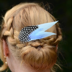 Pastel Blue and Polka Dot Feather Hair Clip | Blue Feather Fascinator | Blue Feather Headpiece | Wedding Fascinator | Bridal Headpiece