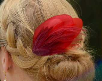 Red Feather Fascinator Hair Clip. Handmade in USA.
Ostrich feather accent. Rhinestone Feather Fascinator - Red and Black Feather Hair  main image 4