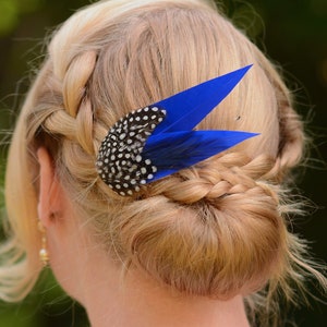 Cobalt Blue and Polka Dot Feather Hair Clip | Royal Blue Feather Fascinator | Blue Feather Headpiece | Wedding Fascinator | Bridal Headpiece