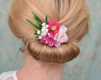 Flower Hair Clip in Pink and White