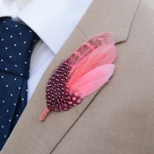 Ombre Blush Pink and Coral Feather Lapel Pin | Pheasant Feather Boutonniere |  Feather Brooch | Feather Hat Pin
