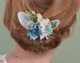 Blue and White Flower Hair Clip