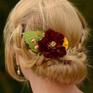 Burgunder Peony Blumen-Haarspange | Seidenblume Haarspange | Braut Haarspange | Brautjungfern Haarspange | Herbst | Herbst