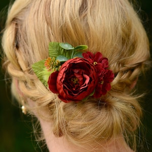 Deep Red Peony Hair Clip | Silk Flower Hair Clip | Bridal Hair Clip | Bridesmaids Hair Clip | Floral Headpiece