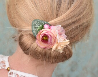 Flower Hair Clip in Pink and Ivory