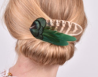 Bottle Green and Pheasant Feather Hair Clip Fascinator