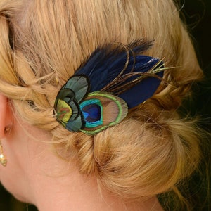Navy Blue Peacock Feather Hair Clip | Peacock Feather Fascinator | Peacock Feather Headpiece | Bridal Hair Clip | Bridesmaid Hair Clip