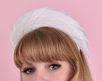 Soft White  Spiked Feather Halo Headband
