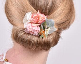 White and Blush Pink Flower Hair Clip