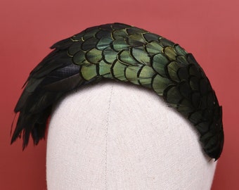 Black / Green Pheasant Feather Bandeau Headband Fascinator