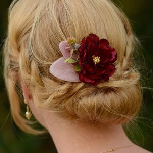 Burgundy Peony Flower Hair Clip | Silk Flower Hair Clip | Bridal Hair Clip | Bridesmaids Hair Clip | Floral Headpiece