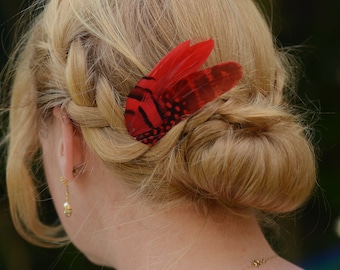 Red Feather Clip, Red Hair Clip, Ostrich Feather Clip  display picture 1