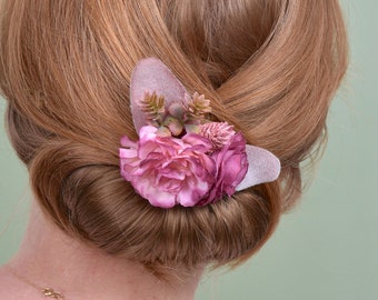 Flower Hair Clip in Pink and Plum