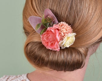 Flower Hair Clip in Coral Pink and Blush