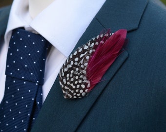 Burgundy and Spotted Feather Lapel Pin