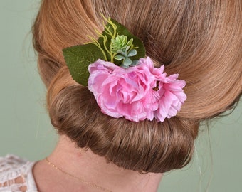 Pink Rose Flower Hair Clip