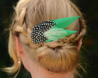 GREEN Feather Fascinator Polka Dot Feathers Floral Hair Clip Floral Brooch il_fullxfull.6165600860_p5dc.jpg main image 2