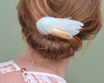Mint and Gold Feather Fascinator Hair Clip