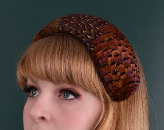 Copper Pheasant Feather Bandeau Headband Fascinator