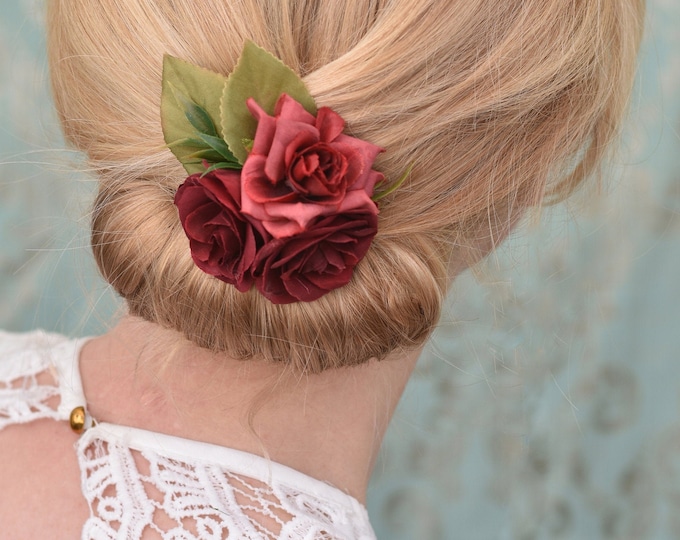 Red Rose Silk Flower Hair Clip 4 Inches Handmade Prom Pageant Bridal Wedding Red Rose Silk Flower Hair Clip 4 Inches Handmade Prom Pageant Bridal Wedding